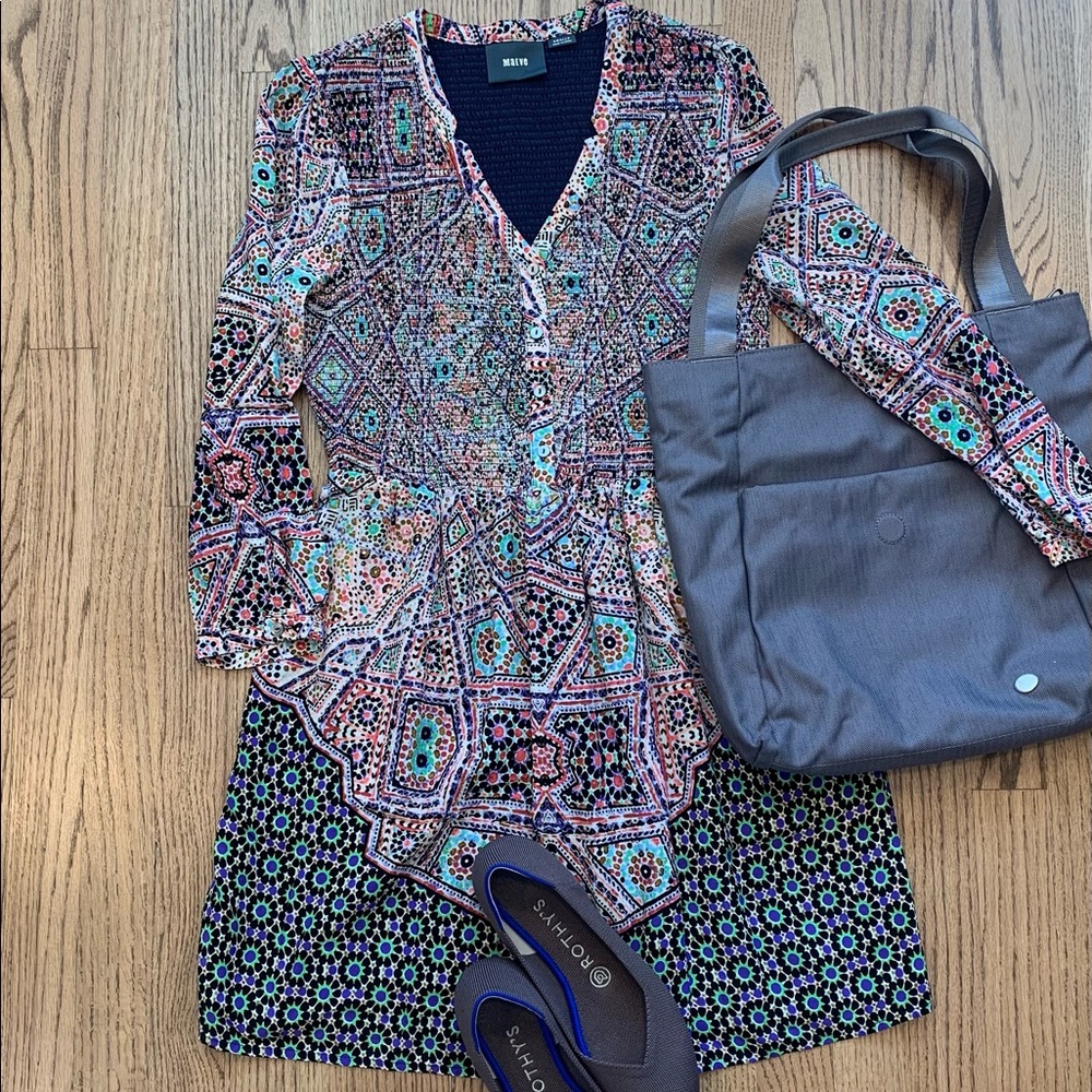 Maeve smocked tile print dress